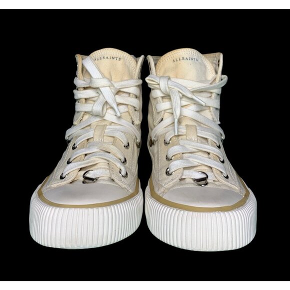 All Saints Women Sneakers Elena Signature High Top Trainers Off White Size 7 - Picture 2 of 8